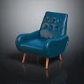 Blue Leather Armchair With Button Tufted Design And Wooden Legs