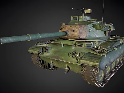 Military Green Camouflage Tank With Long Barrel Tracks And Turret Design 3d model