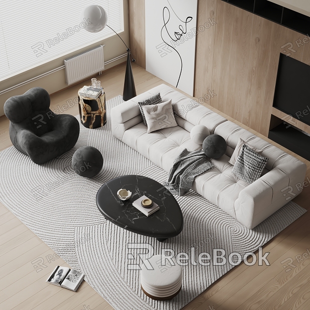 Sofa Coffee Table Combination Multi-Person Sofa Single-Person Sofa Fabric Stool Side Table Floor Lamp Ornaments Carpet Combination model