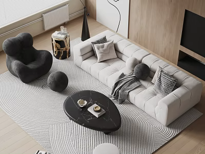 Modern Sofa And Coffee Table Set With Soft Pillows Textured Rug And Decorative Accents 3d model