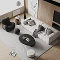 Modern Sofa And Coffee Table Set With Soft Pillows Textured Rug And Decorative Accents