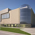 Modern Commercial Complex Architecture With Glass Curtain Wall And Curved Entrance Design