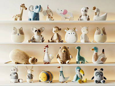 Various Cute Stuffed Animal Plush Toys Displayed on Shelves 3d model Various Cute Stuffed Animal Plush Toys Displayed on Shelves 3d model