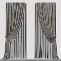 Elegant Beige Curtains With Floral Patterns And Layered Gray Striped Sheer Fabric
