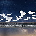 White Flying Landscape Sculptures Against Starry Night Sky And Platform Base 3d model
