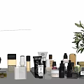 Luxury Assorted Perfume And Cosmetics Collection With Skincare Cream And Green Plant