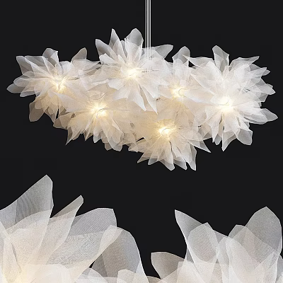 White Flower Shaped Chandelier With Soft Lighting For Modern Home Interior 3d model