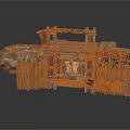 Tribal Rustic Wooden Structure With Rock Base Thatched Roof Red Doors And Fence