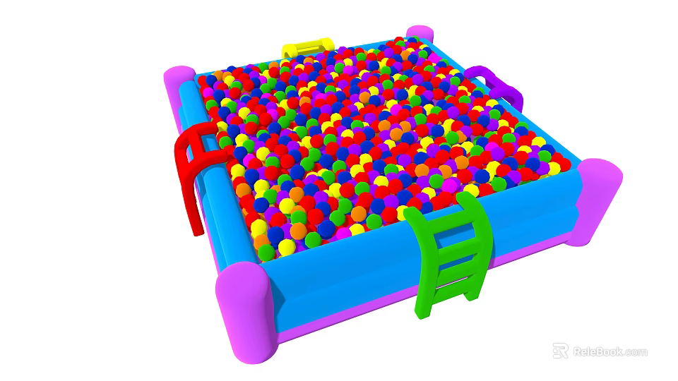 Inflatable Colorful Ball Pit with Bright Colored Ladders and Plastic Balls for Kids Play 3d model 