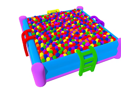 Inflatable Colorful Ball Pit with Bright Colored Ladders and Plastic Balls for Kids Play 3d model