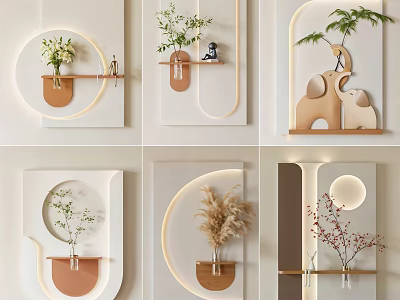 Modern Decorative Wall Hangings With Green Plants Ornaments And Geometric Shelf Designs 3d model
