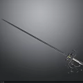 Blue Decorative Sword With Long Slender Blade And Shiny Hilt On Dark Background