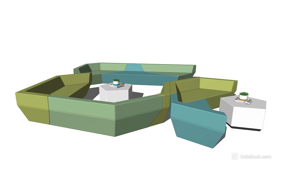 Modern Multicolor Sofa And Coffee Table Set With White Tables And Coffee Mugs 3d model