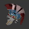 Ornate Ancient Warrior Helmet Featuring Blue Front Red Gold Trim And Feather Plume
