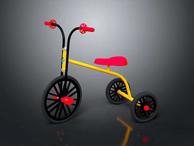 Colorful Kids Tricycle With Yellow Frame Red Seat And Black Wheels 3d model