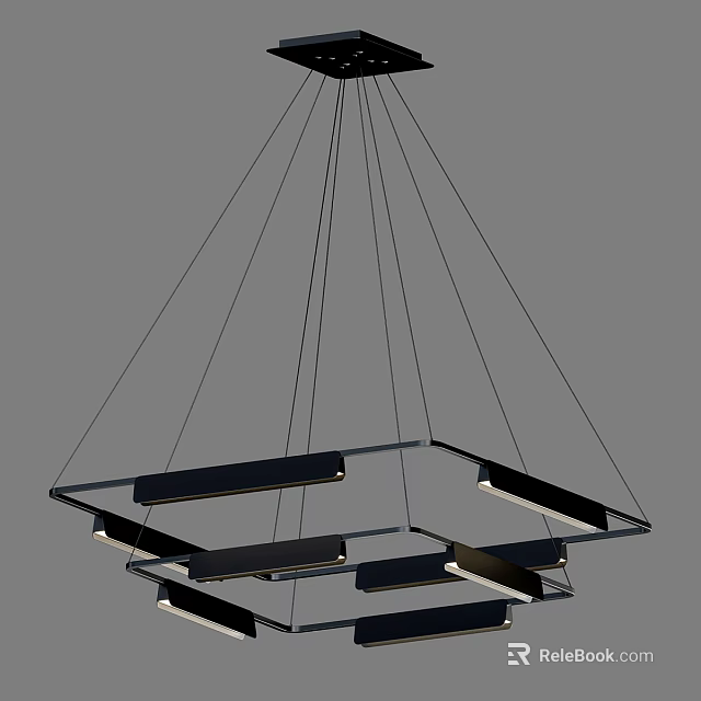 Modern Geometric Chandelier With Metal Frame And Rectangular Light Bars Hanging Structure 3d model