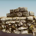 Natural Stone Wood Combined Structure With Rustic Stacked Texture And Earthy Tones