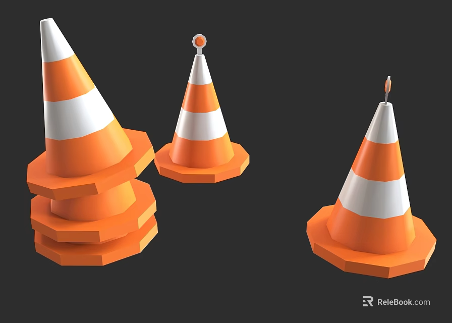 Orange and White Stacked Road Traffic Cones for Road Safety Infrastructure 3d model 