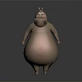 Playful Cartoon Hippo 3D Character Model In Standing Pose With Round Belly And Gray Background