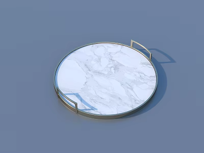 Modern Circular Tray With White Marble Surface And Golden Handles For Home Decor 3d model