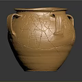 Detailed Golden Jar Sculpture Carving With Two Handles And Intricate Patterns