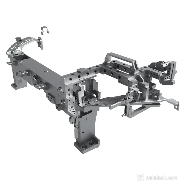 Industrial Mechanical Metal Frame Structure With Multiple Brackets Holes And Components 3d model 