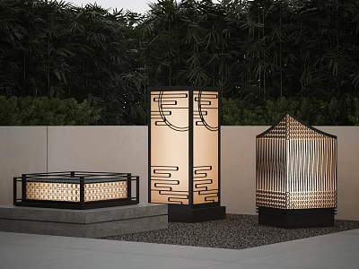 Modern Outdoor Lights With Geometric Patterns And Warm Glow In Garden Courtyard 3d model