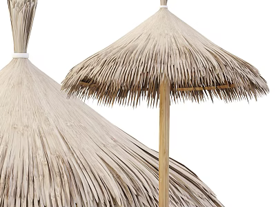 Two Natural Thatched Sunshades For Outdoor Garden Patio With Traditional Design 3d model