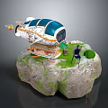 Futuristic Floating Island 3D Model With Airship Green Grass And Small Figure