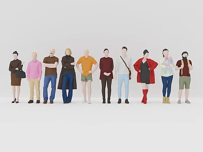 Group of People in Different Clothing Standing Together with Various Casual Styles 3d model