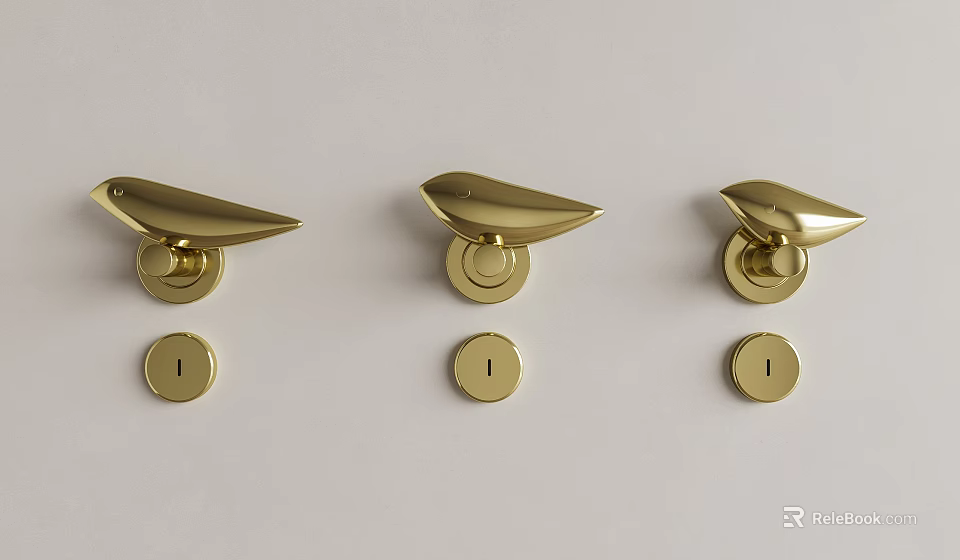 Golden Modern Furniture Handles With Sleek Design For Cabinets And Drawers 3d model 