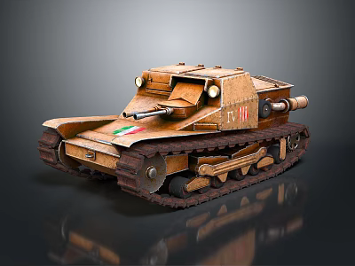 Vintage Military Tank Brown Tracked Vehicle With Italian Flag Emblem Cannon Headlights And Detailed Design 3d model