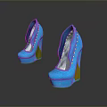 Stylish Blue High Heels With Orange Heel Silver Interior And Decorative Studs