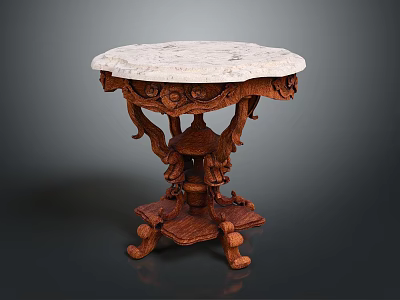 Classic Marble Tabletop With Intricate Carved Wooden Base And Vintage Design 3d model