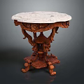 Classic Marble Tabletop With Intricate Carved Wooden Base And Vintage Design