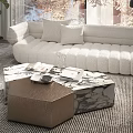 Modern Sofa Coffee Table Combination with Large Windows Forest View Sunlight Green Plants and Rug
