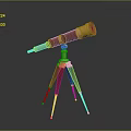 Vintage Decorative Telescope With Wooden Tripod And Golden Accent Details