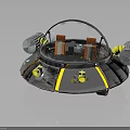 Alien Creature Inside Futuristic Silver UFO With Transparent Dome And Yellow Circular Parts