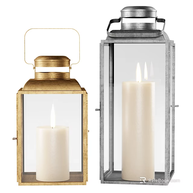 Lantern Style Floor Lamps In Gold Silver With Glass And Candle 3d model 