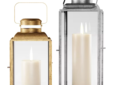 Lantern Style Floor Lamps In Gold Silver With Glass And Candle 3d model