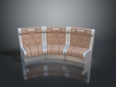 Curved Modern Sofa With Leather Upholstery And Silver Metal Frame 3d model