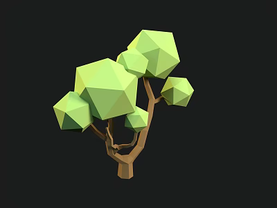Low Poly Tree 3D Model With Green Polygonal Leaves And Brown Trunk 3d model