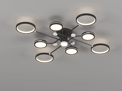 Modern Black Frame Chandelier With Branched Arms And Multiple Circular Illuminated Lights 3d model