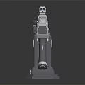 Futuristic Sci Fi Weapon Gun With Metallic Finish And Blue Accents On Display Stand