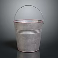 Vintage Metal Bucket With Red Rim Handle And Striped Design For Home Use