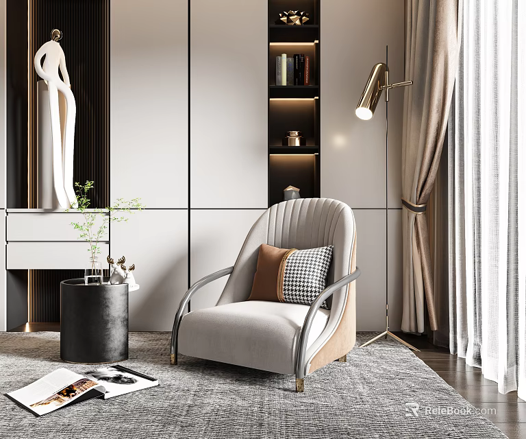 Modern Living Room Single Sofa With Soft Fabric Gold Legs And Elegant Decor 3d model 