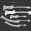 Medieval Melee Weapons Axes And Curved Swords 3d model