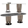 Modern Dining Table With Sleek Marble Tabletop And Sturdy Wooden Legs Featuring Decorative Bowl 3d model