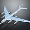 Military Airplane with Four Propeller Engines Red Star Symbols on Wings and White Body