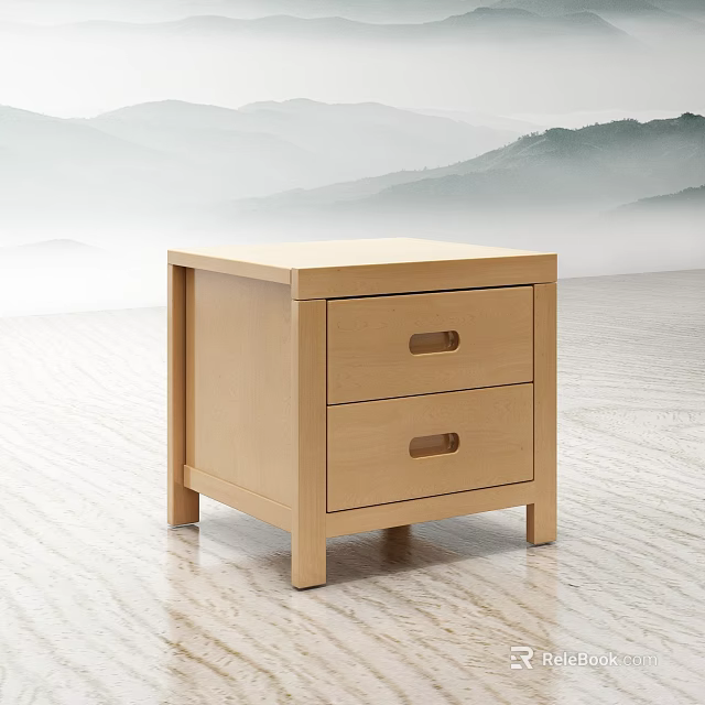 Modern Light Wood Bedside Table With Two Drawers And Simple Design 3d model